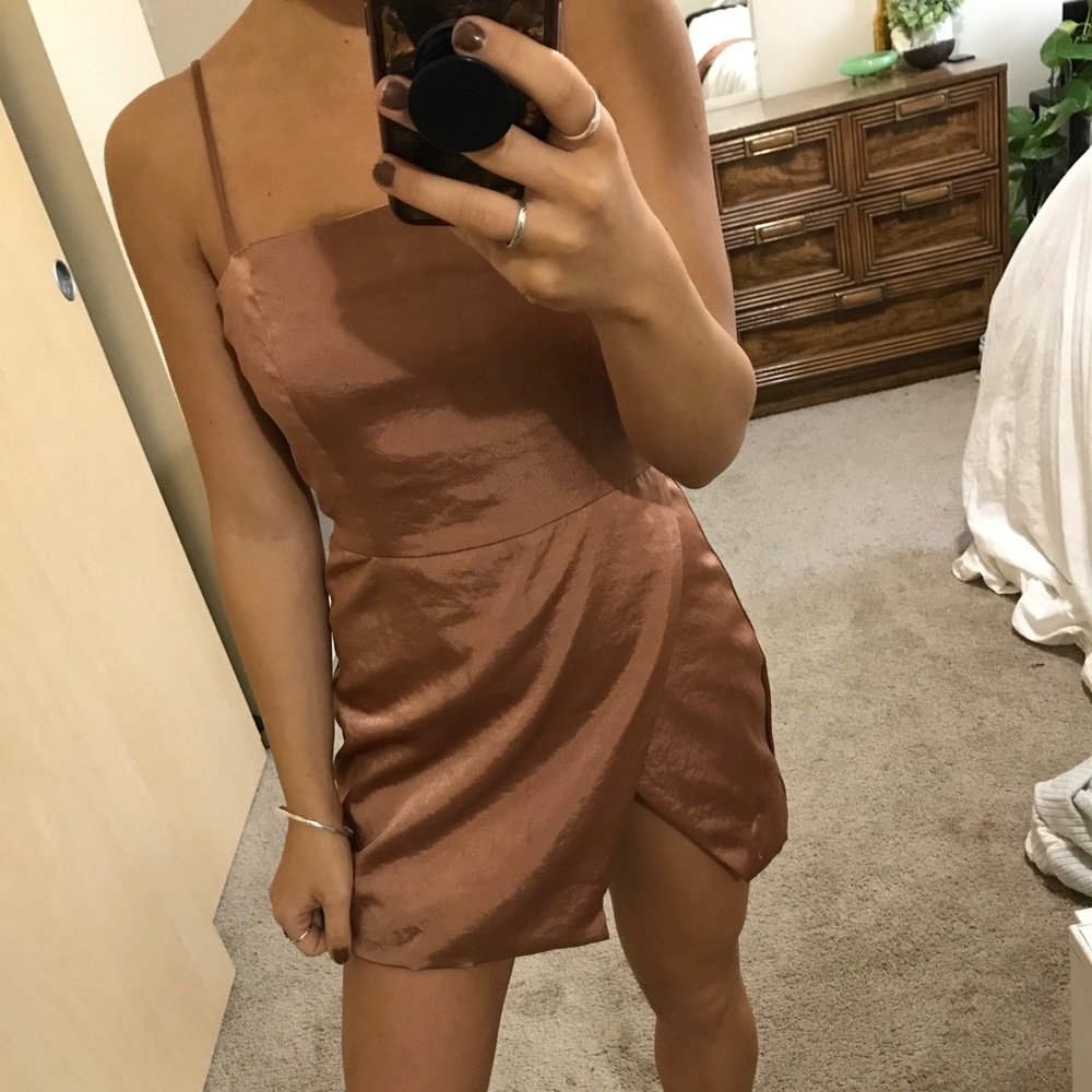 Super down revolve copper slit mini dress